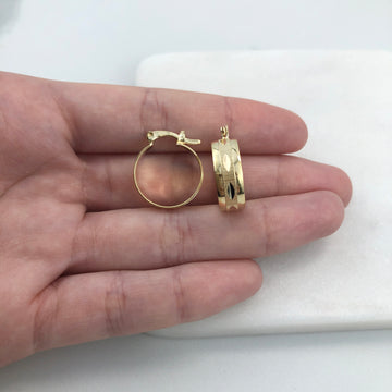 18K Gold Layered Oro Laminado 17 mm Diamond Cutting Flat Hoops Wholesale 21.0385
